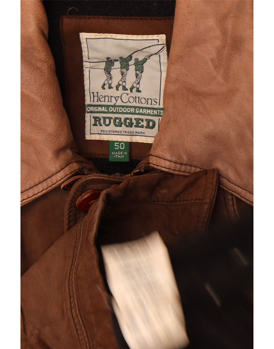Henry Cottons Ανδρικό σκληρό δερμάτινο μπουφάν IT 50 μεγάλο καφέ δέρμα