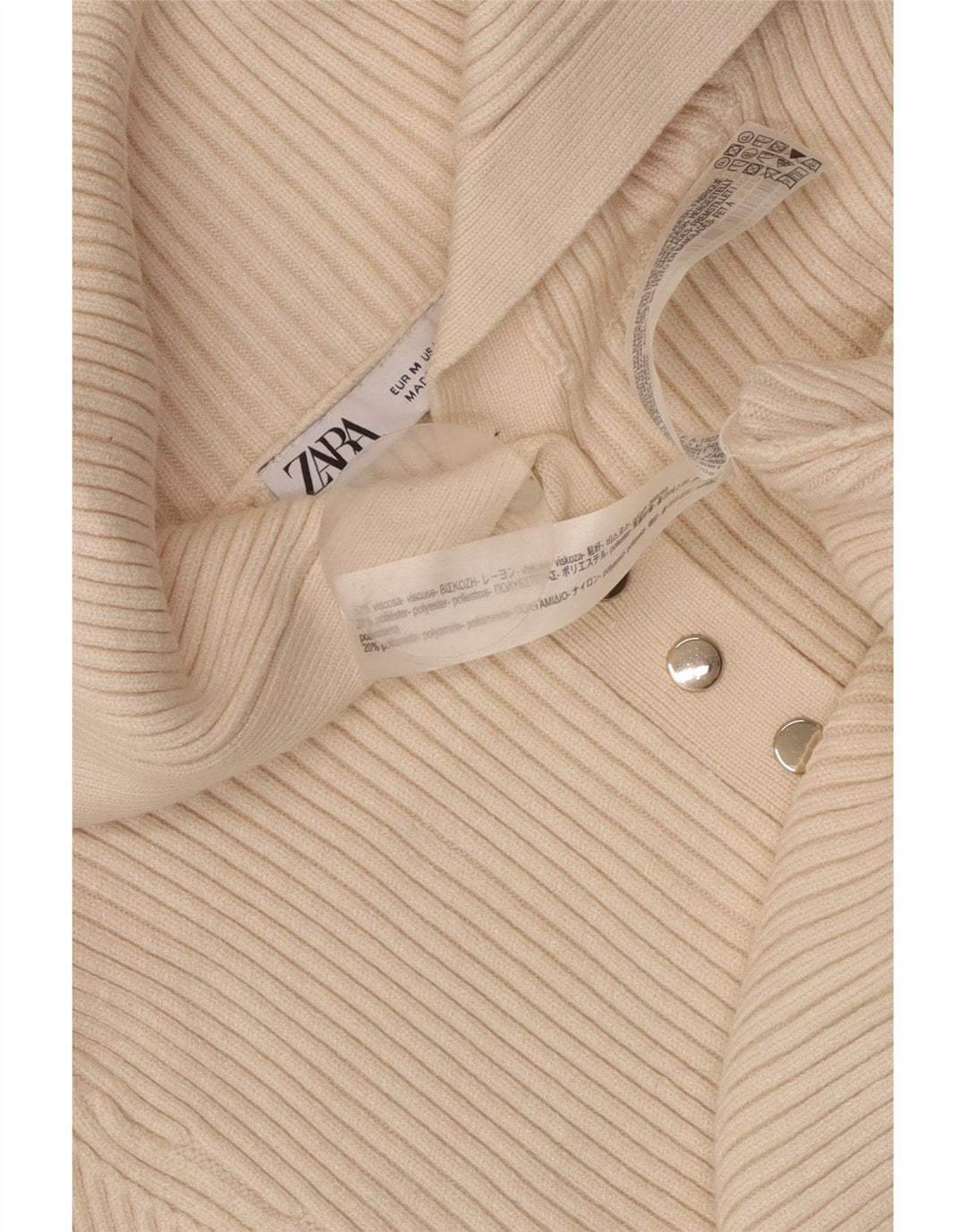 Γυναικείο πουλόβερ ZARA Crop Polo Neck Jumper UK 12 Medium Beige Viscose