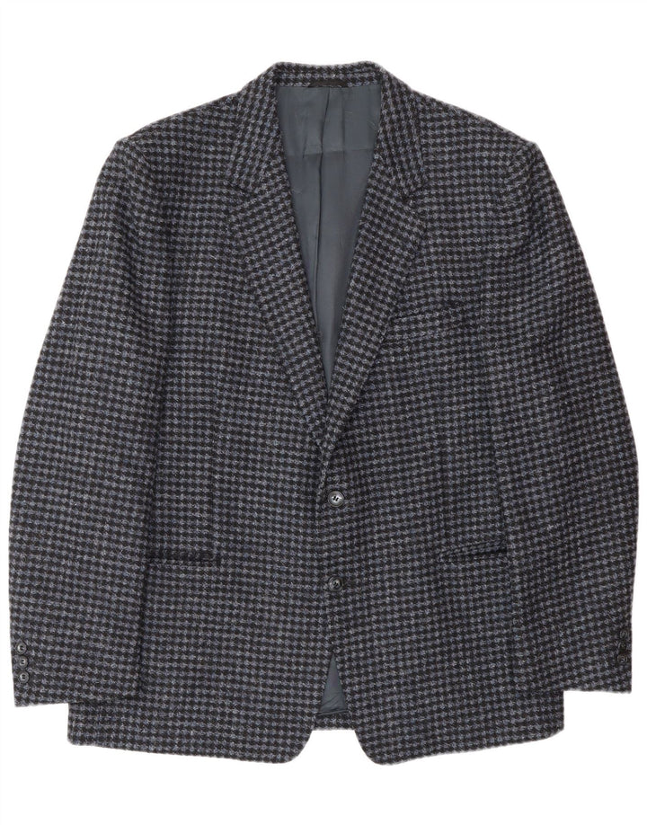 Vintage Ανδρικό σακάκι σακάκι με 2 κουμπιά IT 56 3XL Μπλε Houndstooth παρθένο μαλλί