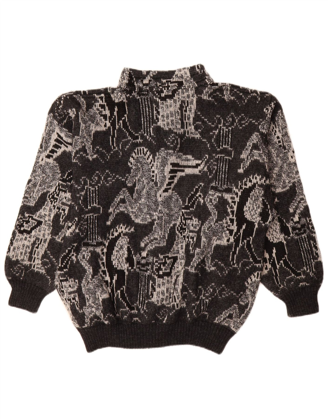 Vintage γυναικεία ζακέτα πουλόβερ UK 18 XL Μαύρο γεωμετρικό μαλλί