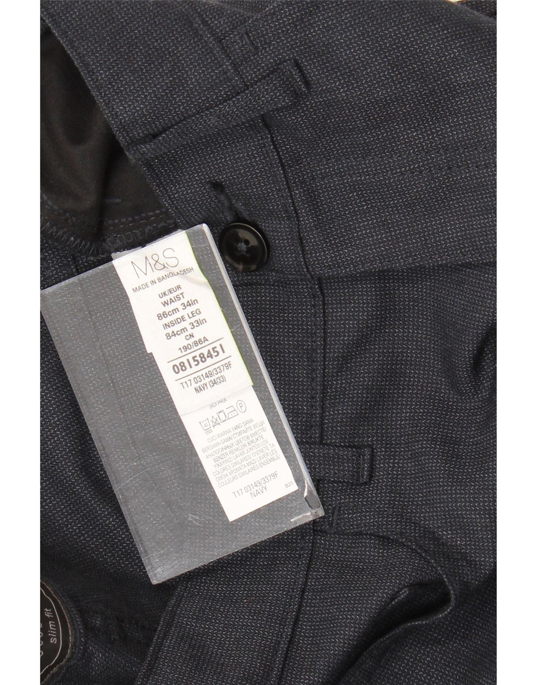Ανδρικό ίσιο παντελόνι Marks & Spencer W34 L33 Navy Blue Polyester