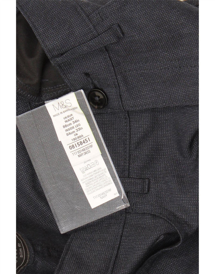 Ανδρικό ίσιο παντελόνι Marks & Spencer W34 L33 Navy Blue Polyester