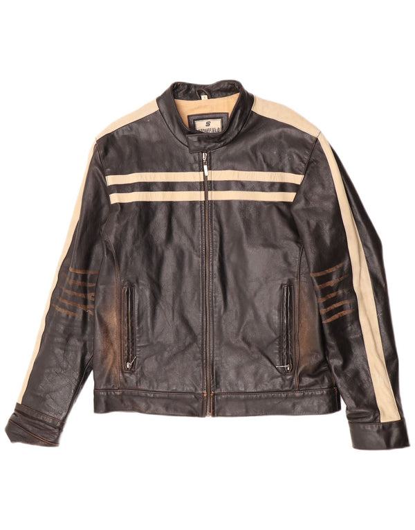 Ανδρικό δερμάτινο μπουφάν Stonefield UK 36 Small Black Colourblock Leather