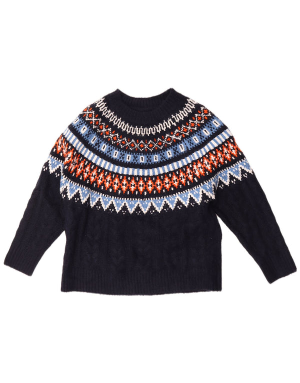 Vintage γυναικείο πουλόβερ με λαιμόκαυστο UK 14 Large Navy Blue Fair Isle