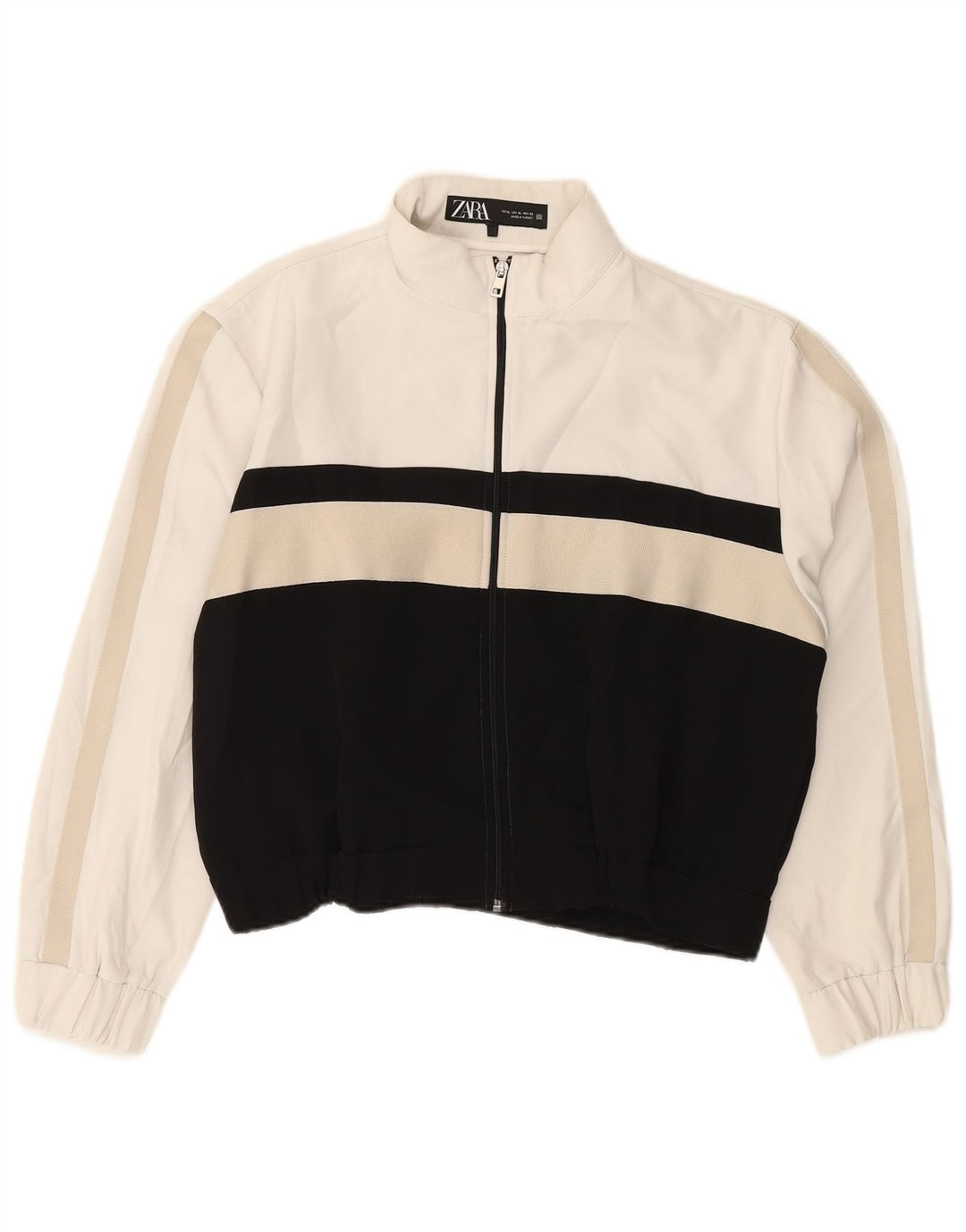 ZARA Womens Tracksuit Top Jacket UK 18 XL White Colourblock Polyester