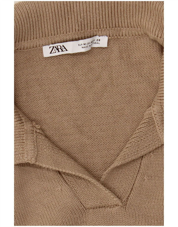 Zara Γυναικείο πουλόβερ Polo με λαιμόκοψη UK 14 Medium Beige