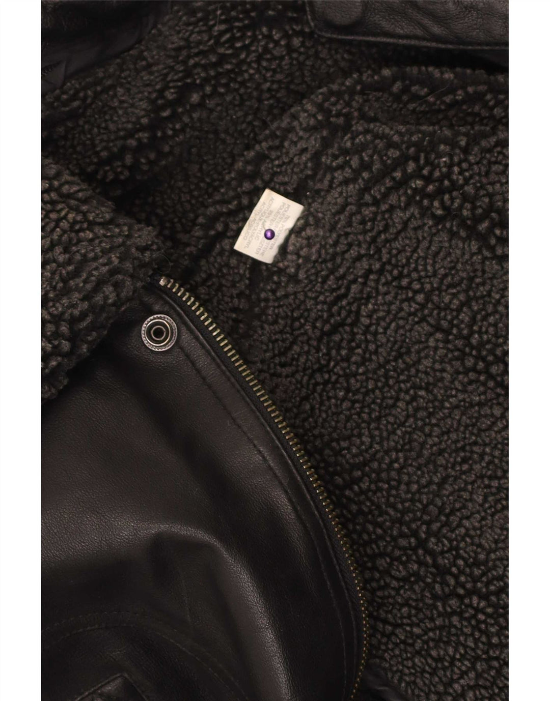 Vintage Ανδρικό Faux Leather Bomber Jacket UK 40 Large Black Polyester