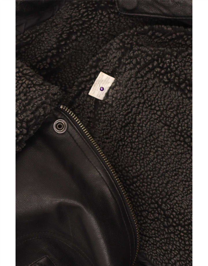 Vintage Ανδρικό Faux Leather Bomber Jacket UK 40 Large Black Polyester