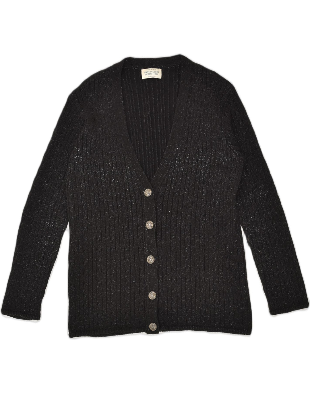 BENETTON Womens Cardigan Sweater UK 10 Small Black Acetate | Vintage Benetton | Thrift | Second-Hand Benetton | Used Clothing | Messina Hembry 