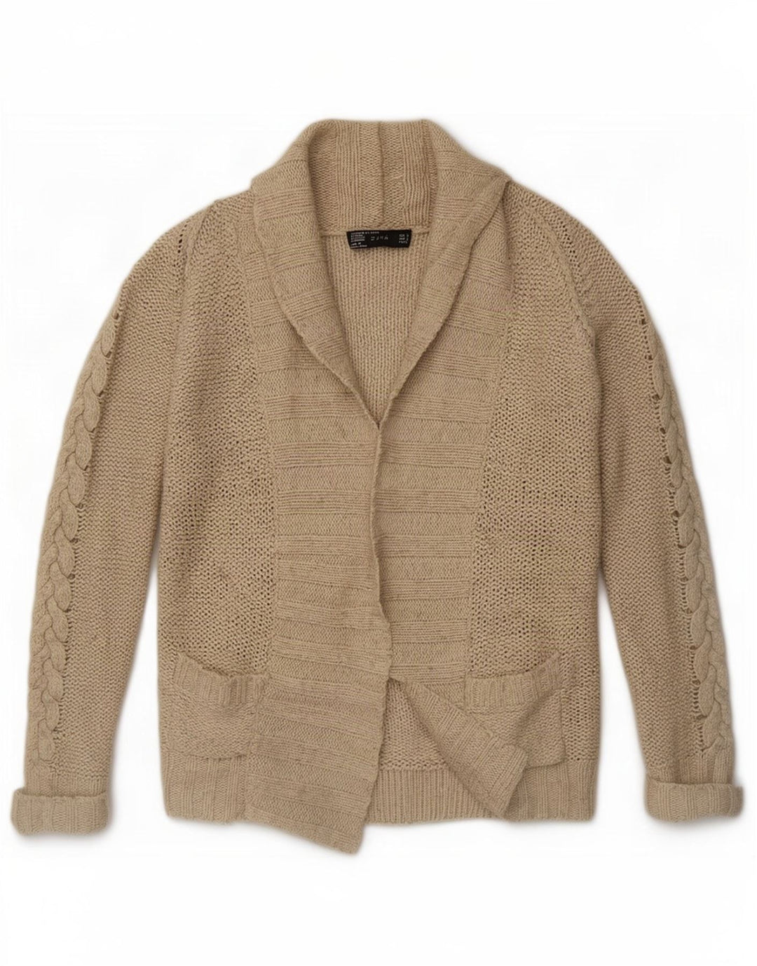 Zara Γυναικεία ανοιχτή ζακέτα UK 10 Small Beige Nylon