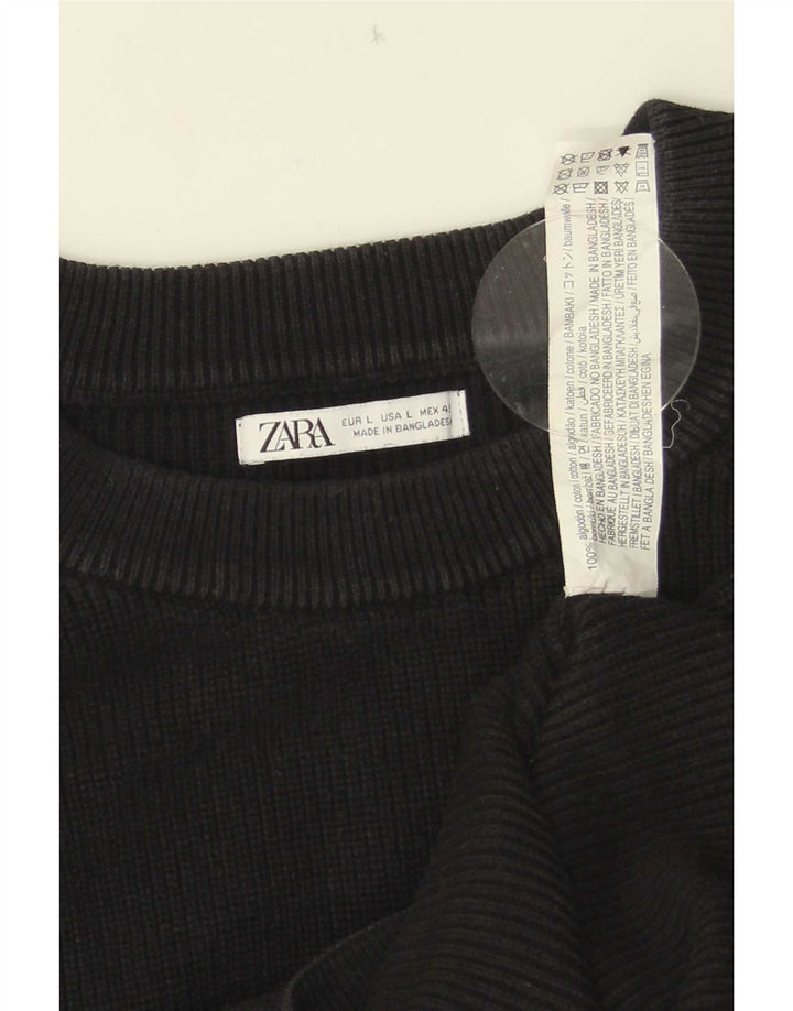 Ανδρικό πουλόβερ Zara Boat Neck Jumper μεγάλο μαύρο βαμβακερό