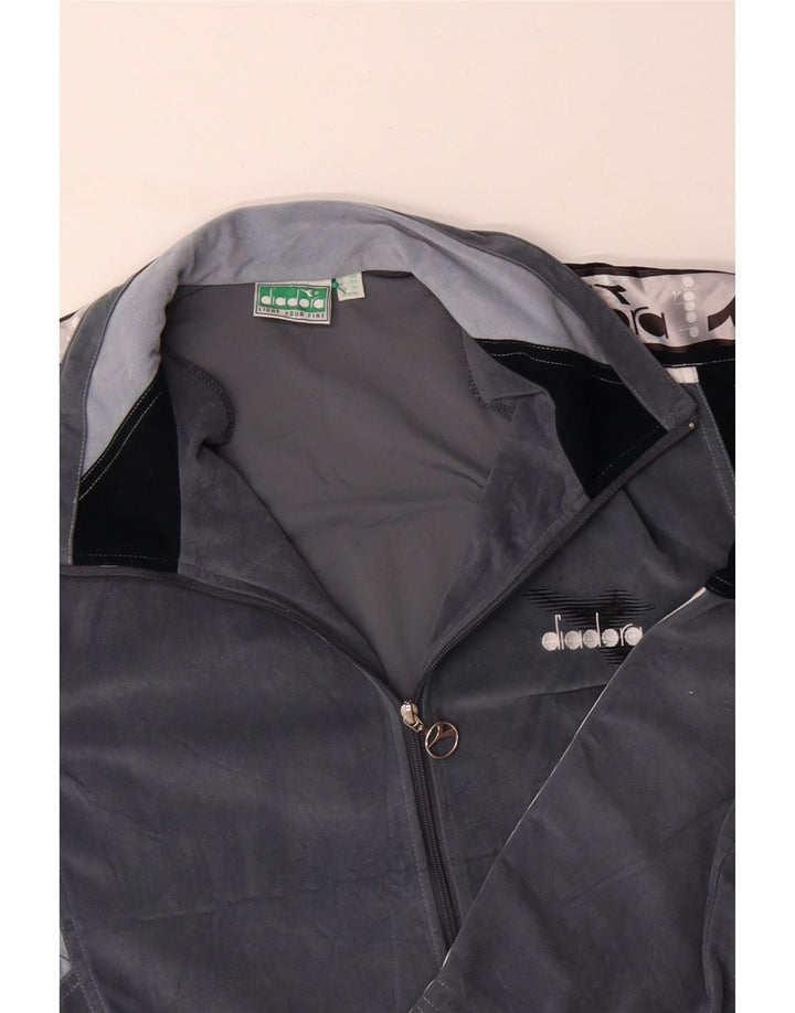 DIADORA Ανδρική φόρμα με γραφικό βελούδο Top Jacket UK 46 XL Grey Colourblock