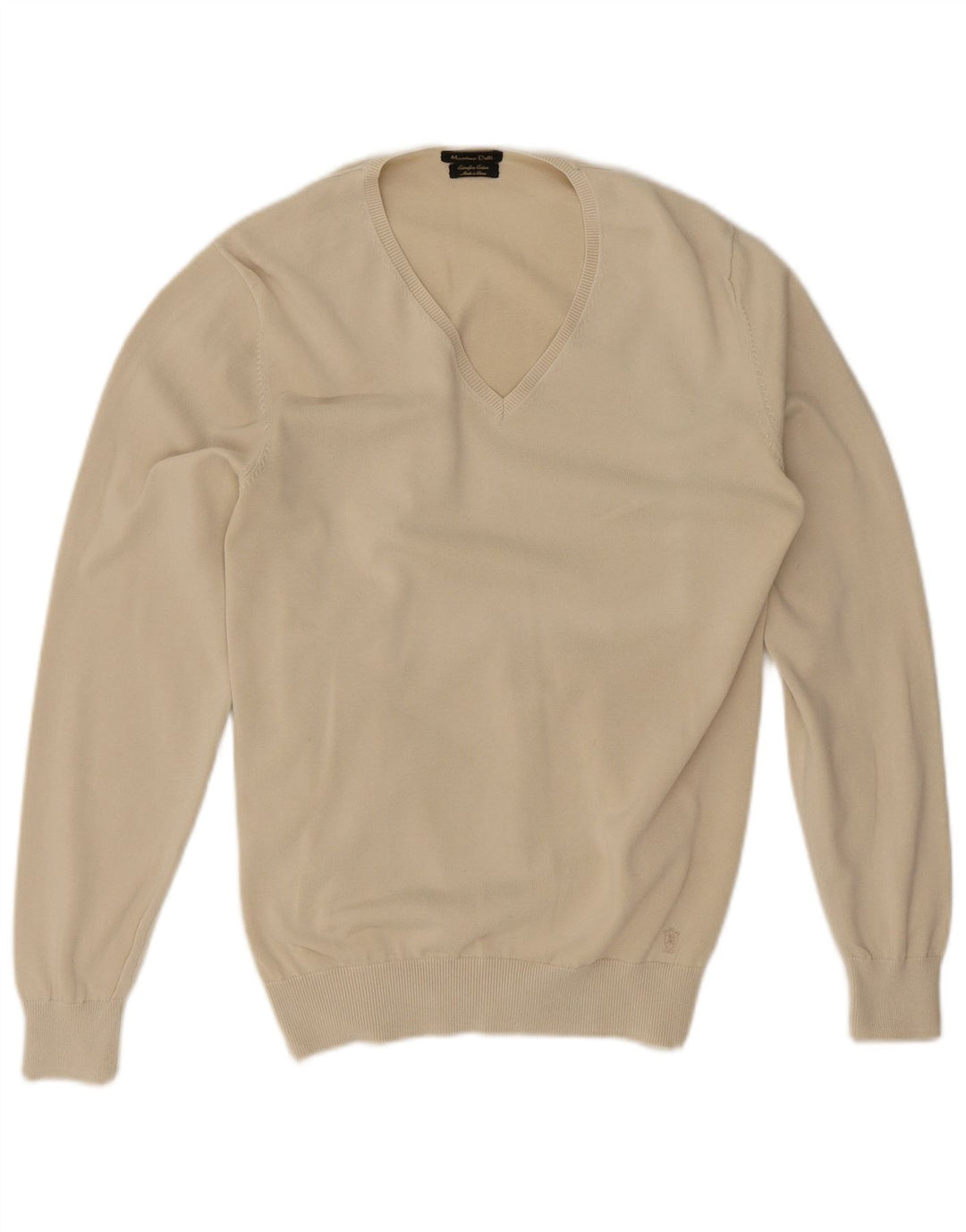 Ανδρικό πουλόβερ Massimo Dutti με V λαιμόκοψη, μεσαίο βαμβακερό μπεζ