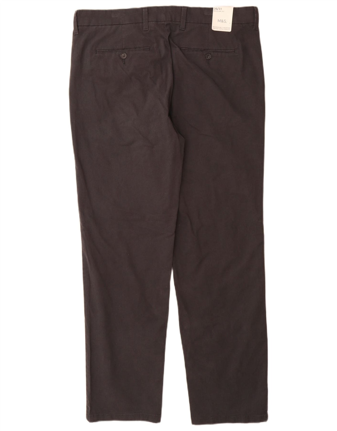 Marks & Spencer Ανδρικό παντελόνι Chino με κανονική εφαρμογή W36 L31 Γκρι βαμβακερό