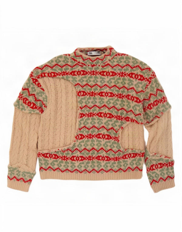 Zara γυναικείο πουλόβερ με λαιμό χελώνα UK 10 Small Beige Fair Isle