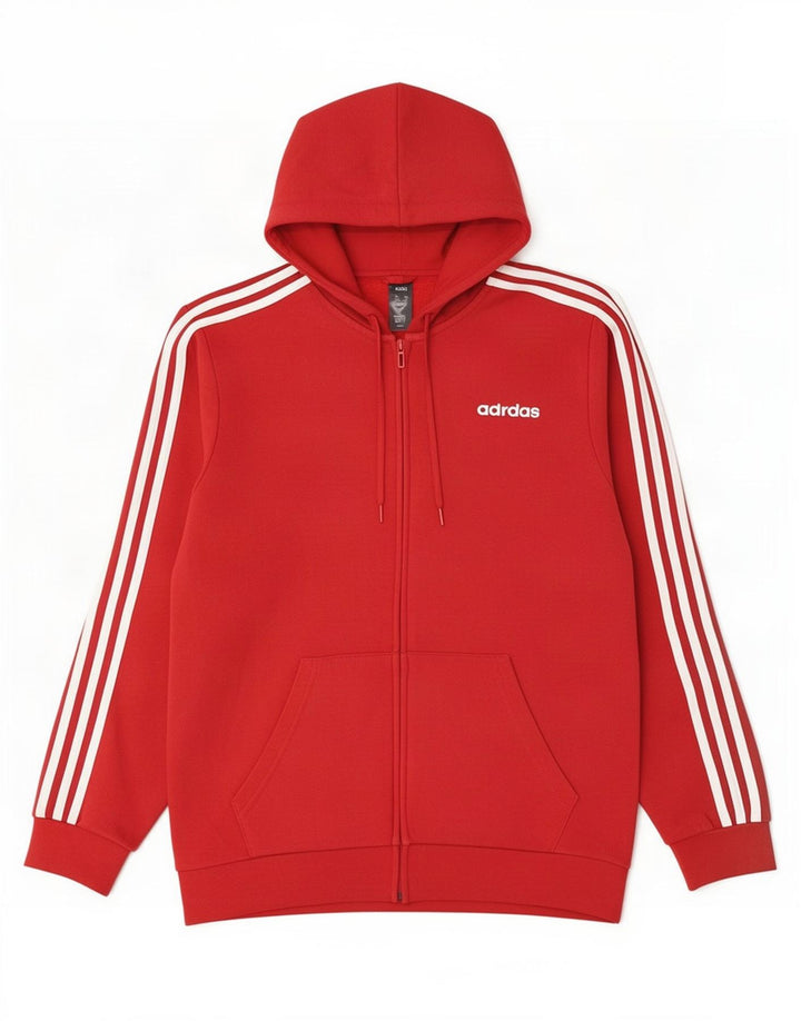 Ανδρικό πουλόβερ Adidas με φερμουάρ με κουκούλα, μεσαίο κόκκινο βαμβακερό