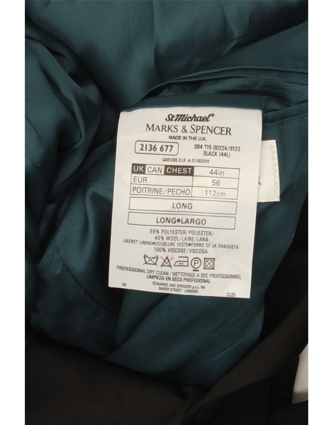 Marks & Spencer Ανδρικό σακάκι σακάκι με 2 κουμπιά UK 44 XL μαύρο πολυεστέρα