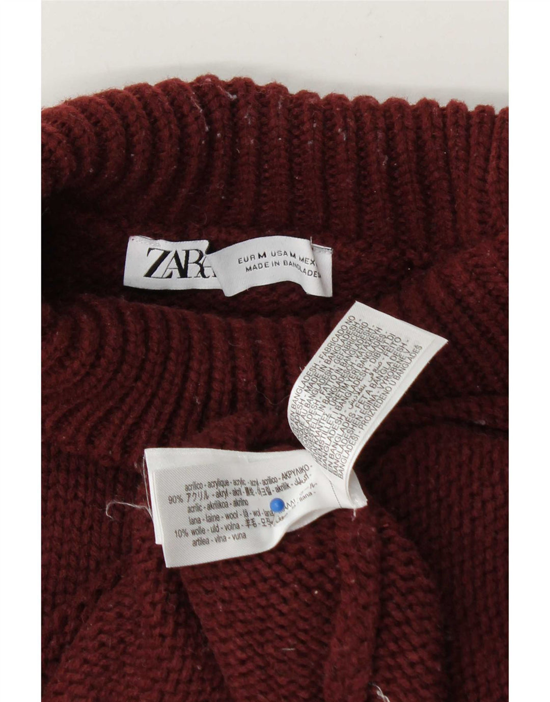 Zara γυναικείο πουλόβερ με λαιμόκοψη χελώνας UK 14 Medium Burgundy