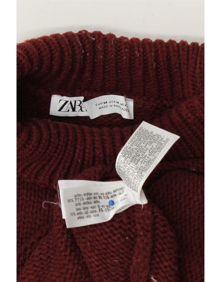 Zara γυναικείο πουλόβερ με λαιμόκοψη χελώνας UK 14 Medium Burgundy