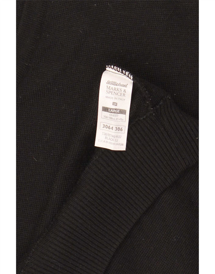 Marks & Spencer Ανδρικό πουλόβερ με λαιμόκοψη με λαιμόκοψη, μεγάλο μαύρο ριγέ μαλλί