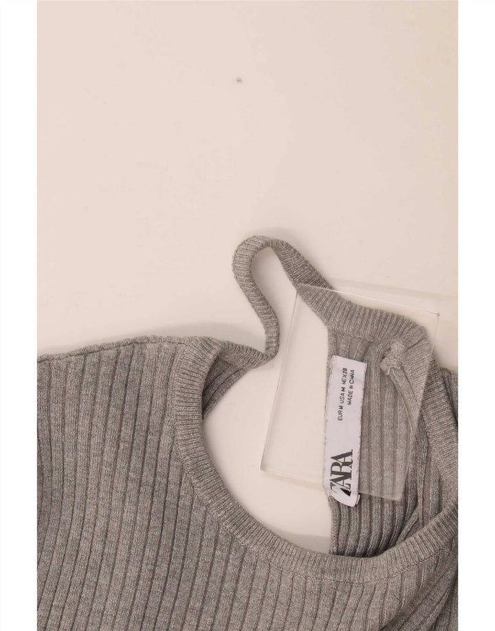 Zara Γυναικεία Μπλούζα Crop Top UK 12 Medium Grey