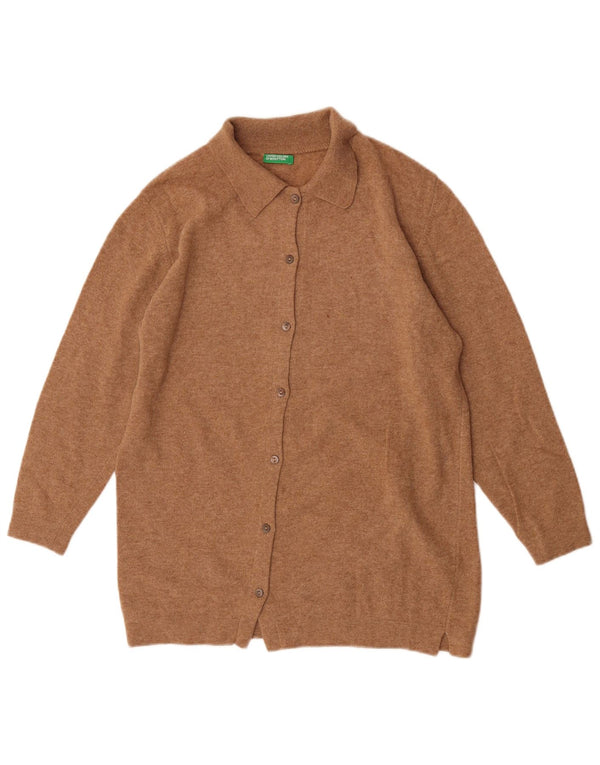 Γυναικεία ζακέτα υπερμεγέθη Benetton UK 6 XS καφέ παρθένο μαλλί