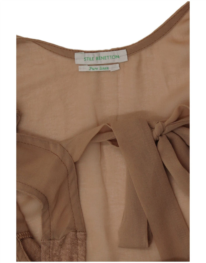 Benetton Γυναικείο Γιλέκο Τοπ UK 12 Μεσαία Μπεζ Λευκά