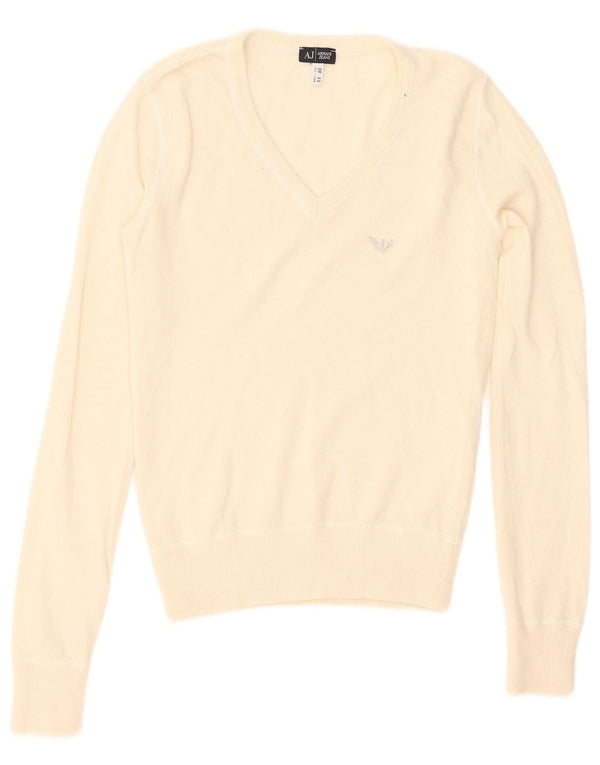 Armani Jeans Γυναικείο πουλόβερ με V λαιμόκοψη UK 4 XS Off White Viscose