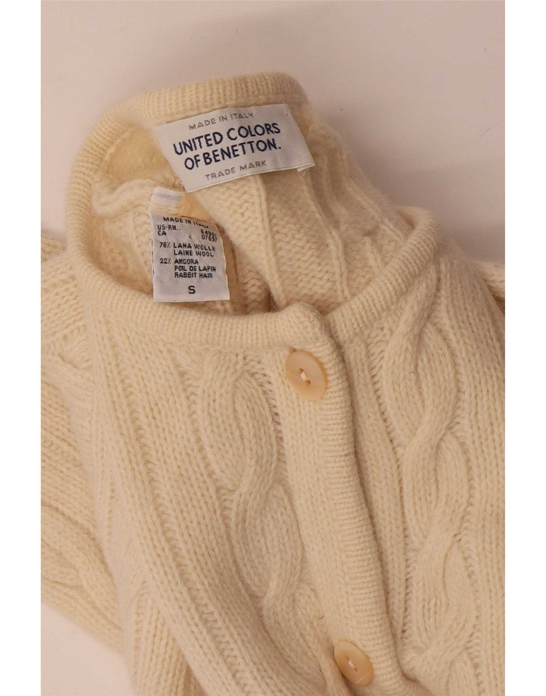 Γυναικείο πουλόβερ με ζακέτα Benetton UK 10 Small Off White Wool