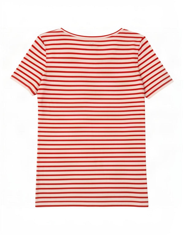 Benetton Womens T-Shirt Top UK 8 Small Red Striped Cotton