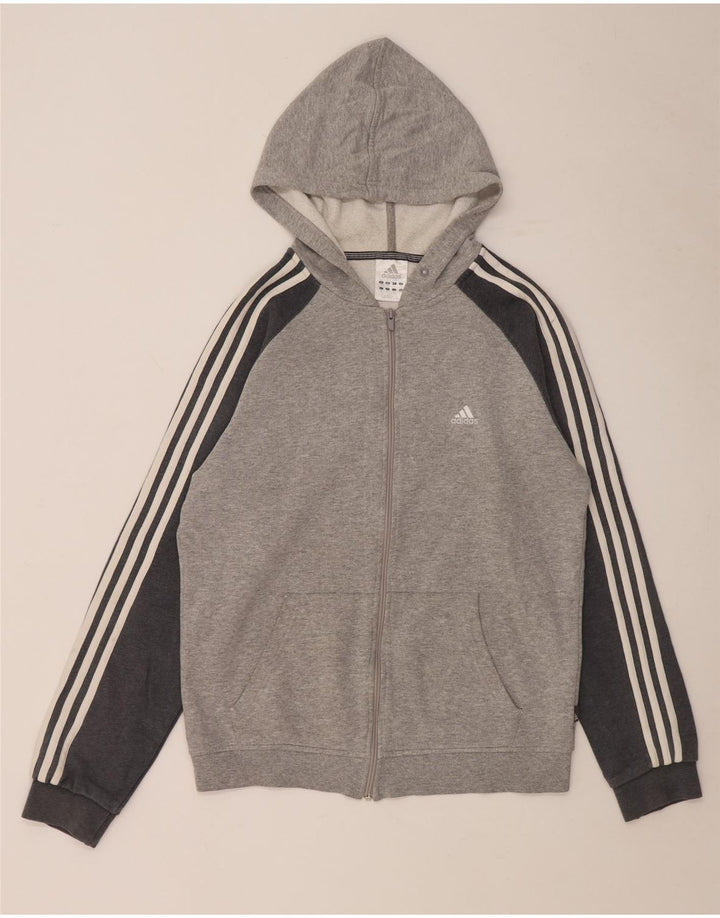 Ανδρικό πουλόβερ με κουκούλα με φερμουάρ Adidas, βαμβακερό μεσαίο γκρι