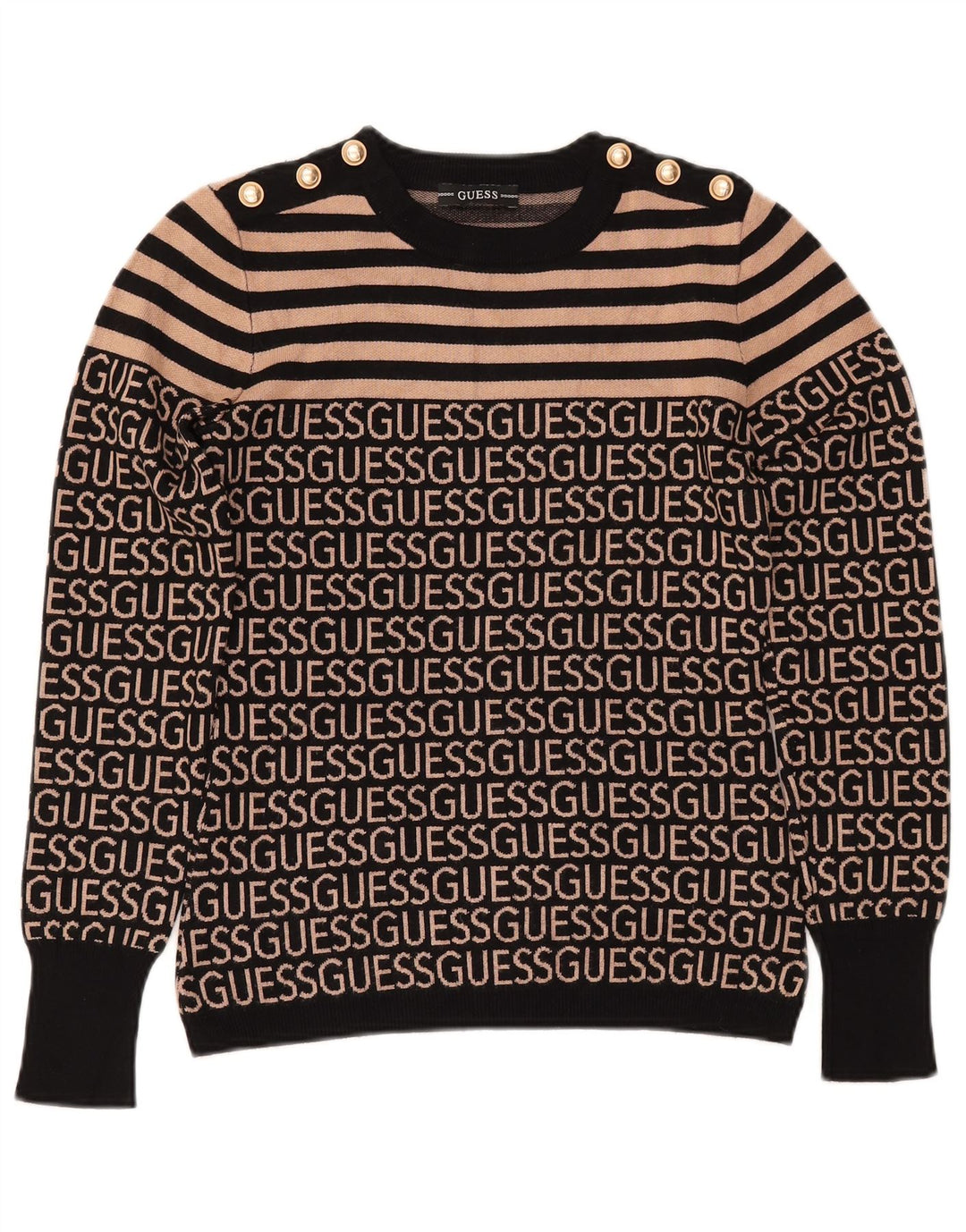 Γυναικείο πουλόβερ GUESS Graphic Crew Neck Jumper UK 10 Small Black ριγέ