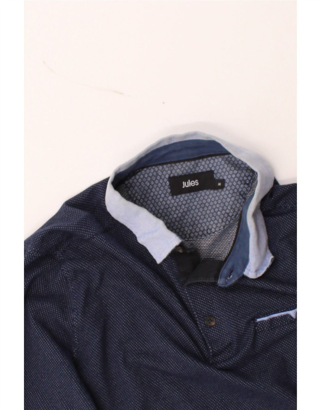 JULES Mens Long Sleeve Polo Shirt Medium Navy Blue Cotton Vintage Jules and Second-Hand Jules from Messina Hembry 