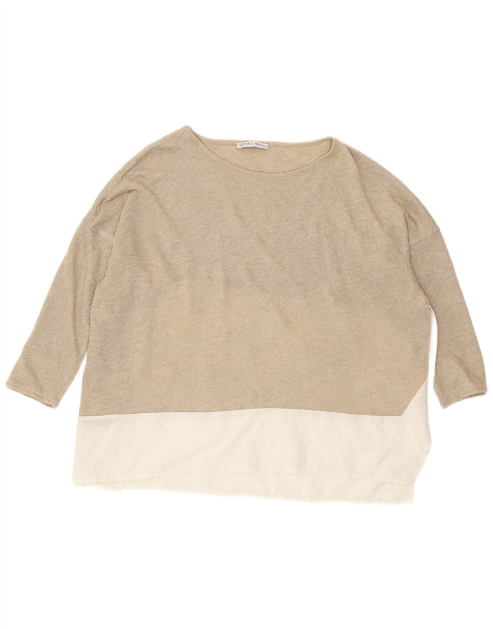 Zara Γυναικεία Μπλούζα Oversized Top UK 10 Small Gold Colourblock