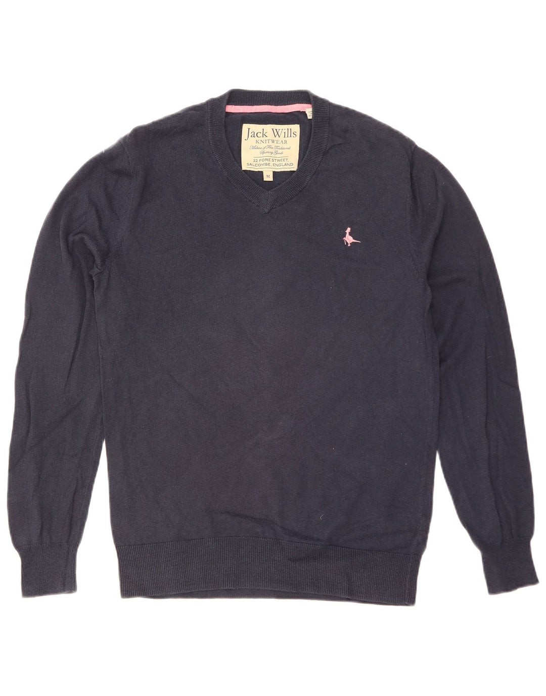 JACK WILLS Ανδρικό πουλόβερ με λαιμόκοψη με λαιμόκοψη, μεσαίο μπλε βαμβακερό