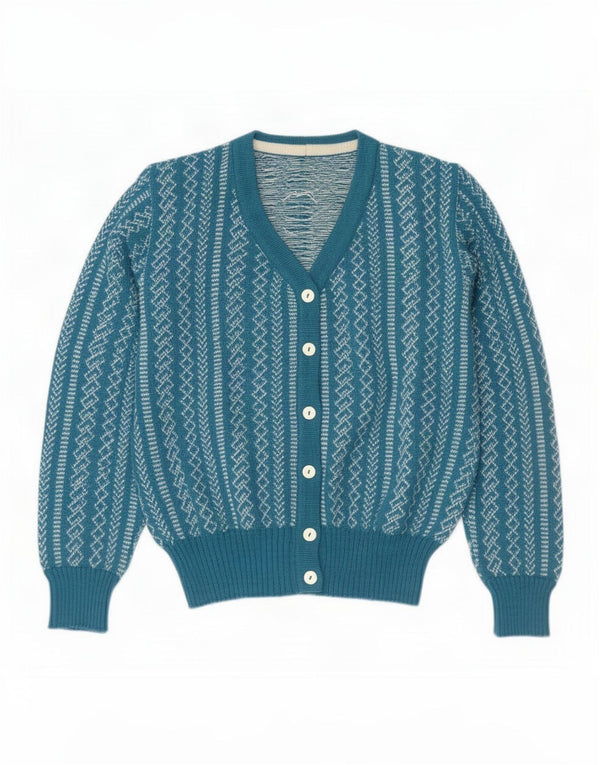 Vintage Γυναικεία Ζακέτα UK 14 Medium Blue Geometric