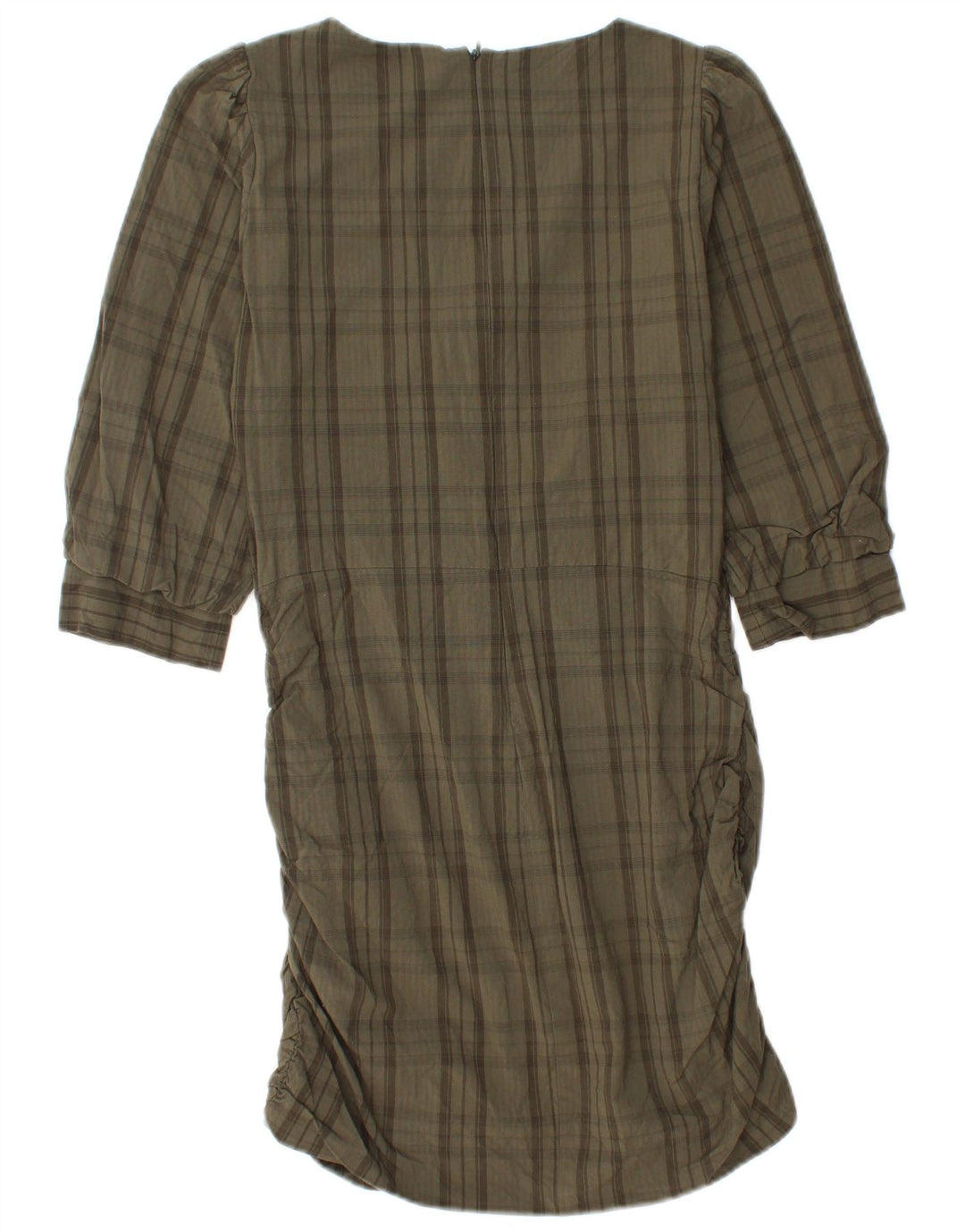 Zara γυναικείο φόρεμα 3/4 Sleeve Shift UK 12 Medium Khaki Check Viscose