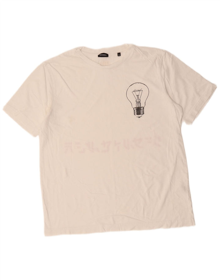 DIESEL Mens Graphic T-Shirt Top Medium White