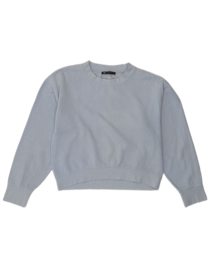 Zara Γυναικεία φούτερ μεγάλης κλίμακας Crop Jumper UK 10 Small Blue Polyester