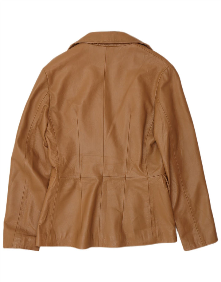 Vintage Γυναικείο Δερμάτινο Σακάκι Μπλέιζερ με 1 Κουμπί UK 12 Δερμάτινο μεσαίο καφέ