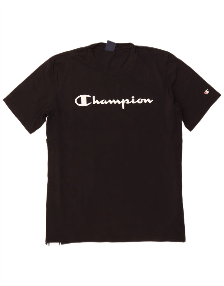 CHAMPION Ανδρικό γραφικό T-Shirt Top Large Black Colourblock Βαμβακερό
