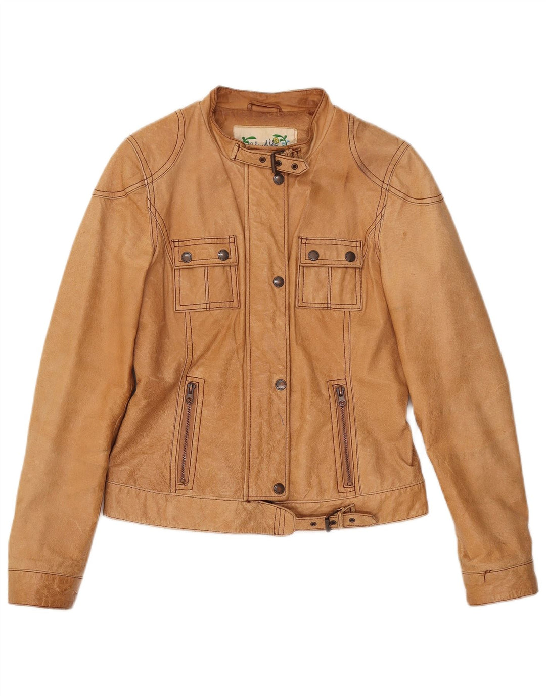 Vintage Γυναικείο Δερμάτινο Μπουφάν UK 12 Medium Beige Leather