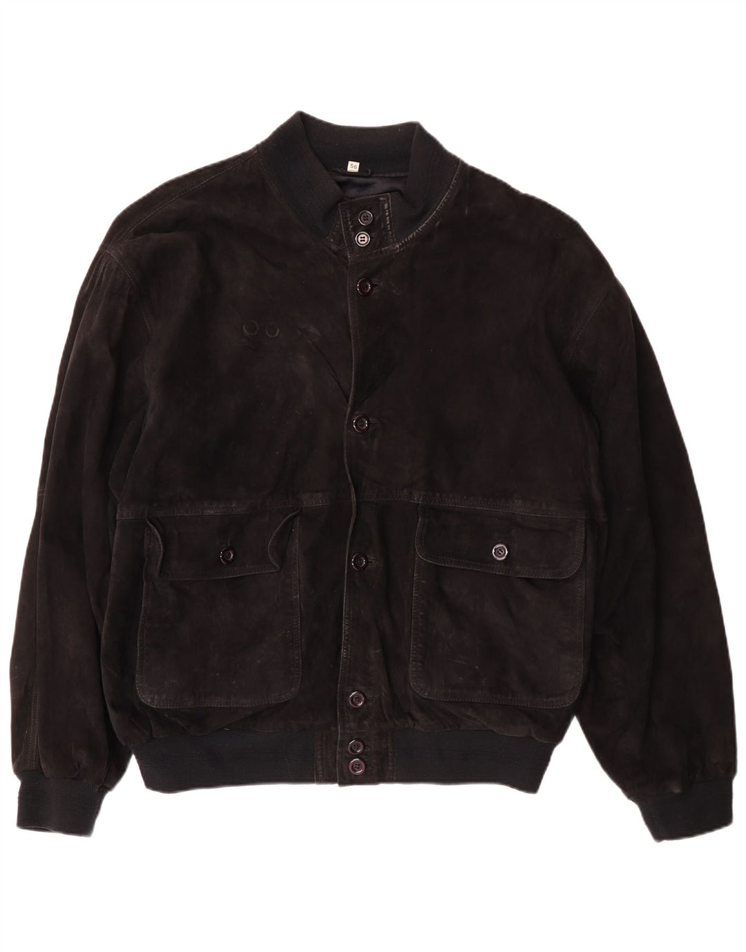 VINTAGE Ανδρικό Suede Bomber Jacket IT 56 3XL Μαύρο Δερμάτινο