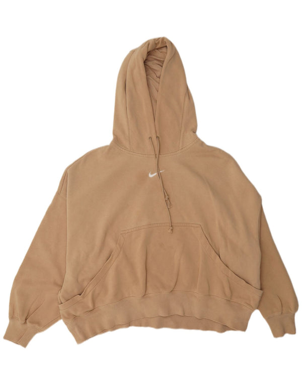 Γυναικεία Nike Crop Oversized Hoodie Jumper UK 16 Large Beige Cotton
