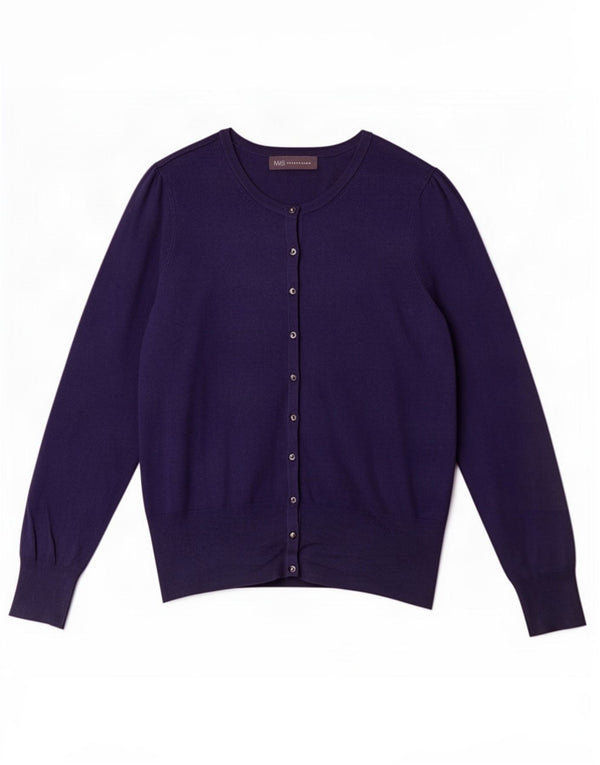 Marks & Spencer Womens Cardigan Sweater UK 14 Medium Navy Blue Viscose