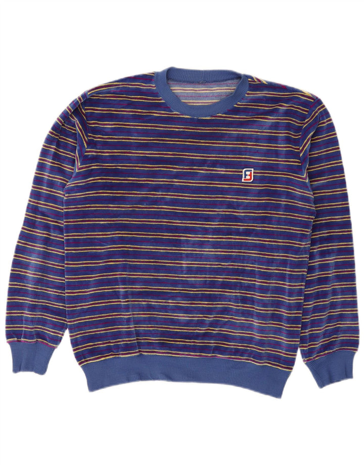 Vintage Ανδρικό βελούδινο φούτερ Jumper Μικρό Μπλε Ριγέ