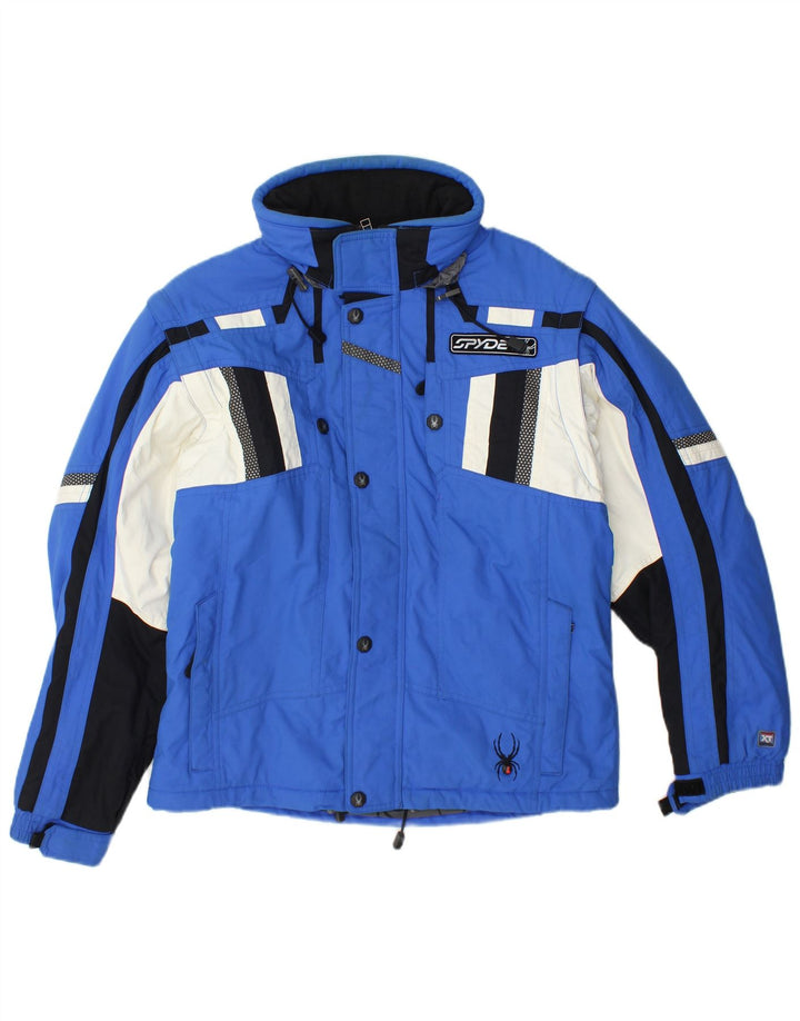 Spyder Boys Hooded Ski Jacket 15-16 Years XL Blue Colorblock Polyester