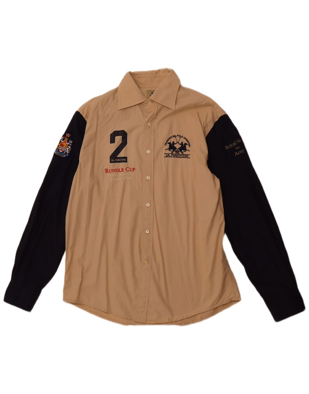 LA MARTINA Ανδρικό πουκάμισο Royal Navy Graphic XL Beige Courblock Βαμβακερό