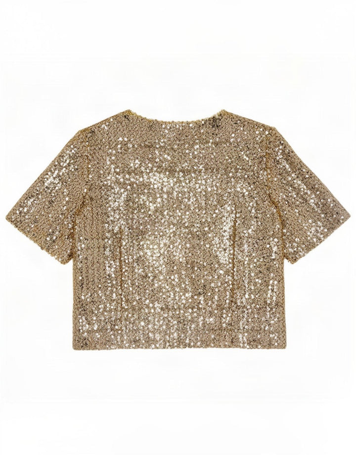 Vintage γυναικεία παγιέτα μπλούζα UK 12 Medium Gold