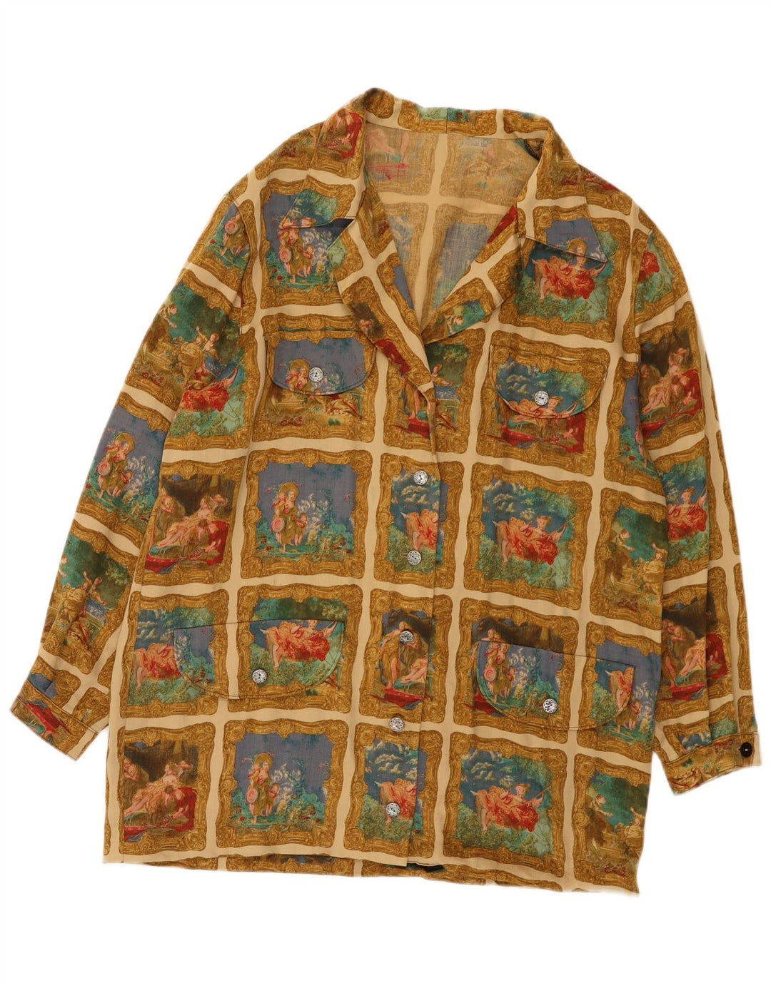 Vintage γυναικείο γραφικό πουκάμισο μπλούζα UK 18 XL Khaki Patchwork